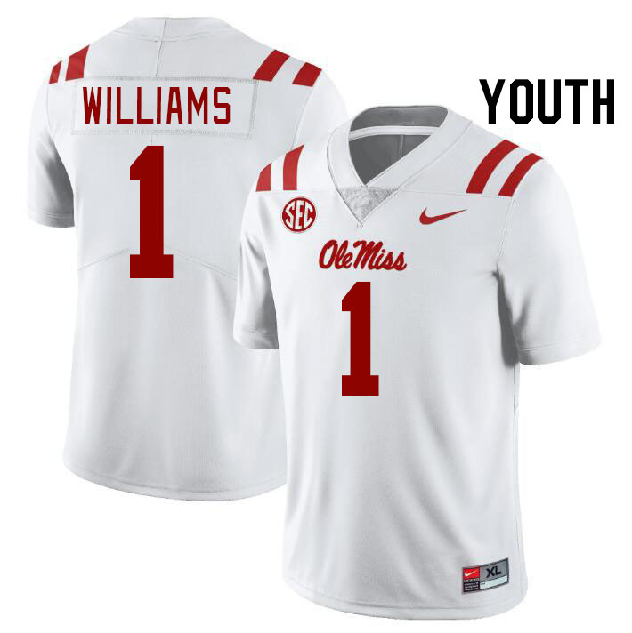 Youth #1 Ayden Williams Ole Miss Rebels College Football Jerseyes Stitched Sale-White - Click Image to Close